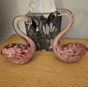 Handblown  Flamingo Pair - Pink Speckled